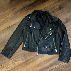 Faux cropped leather jacket